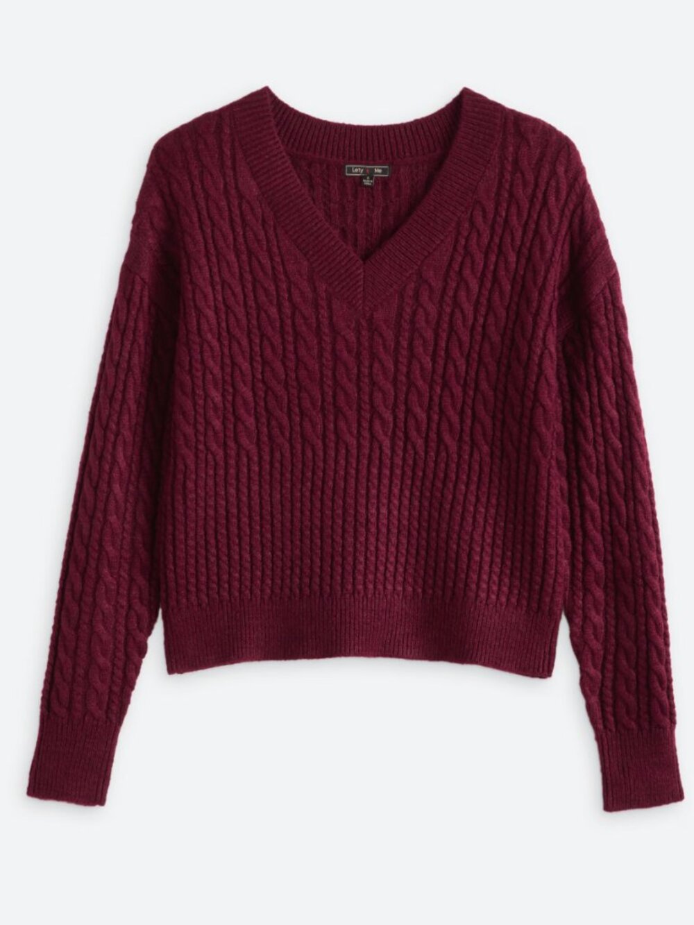 NWT Lety & Me Cali Cable Knit V-Neck Sweater Burgundy Size XS
